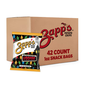 Zapp’s New Orleans Voodoo chips bag front, perfect party snack option.