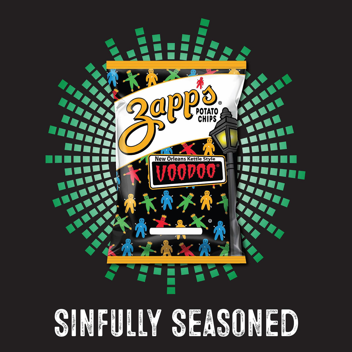 Zapp’s New Orleans Voodoo chips gluten-free and kosher label, inclusive snack option.