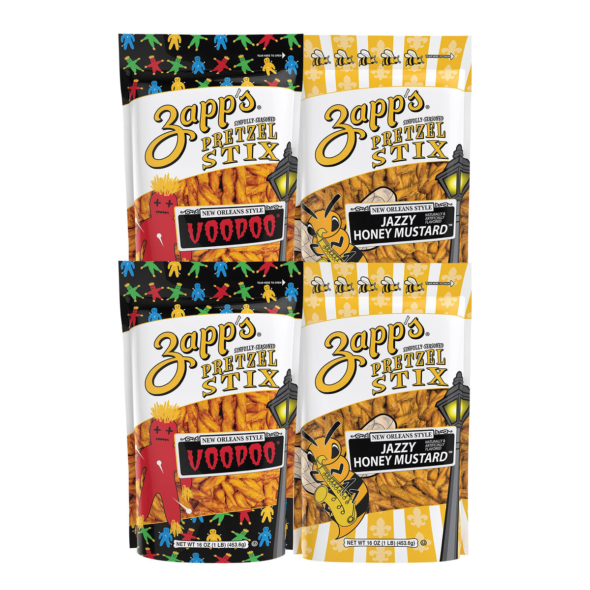 Zapp's Seasoned Pretzel Stix with Voodoo seasoning close-up, bold snacking.