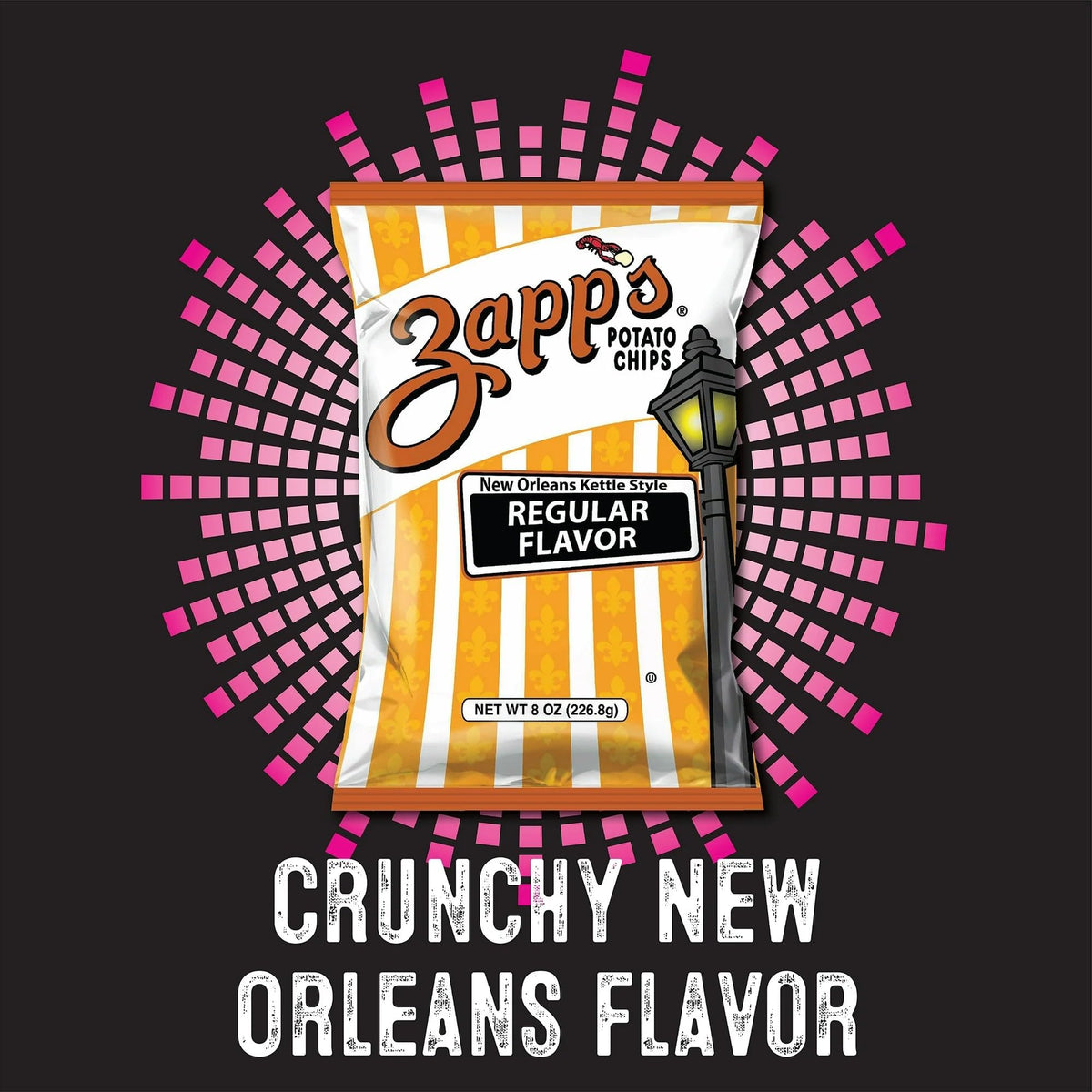 Zapp’s variety-pack display promotes pantry-friendly, shareable snacks.