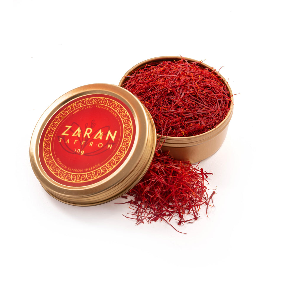 Zaran Saffron Super Negin threads close-up highlights vibrant color for authentic paella and risotto.