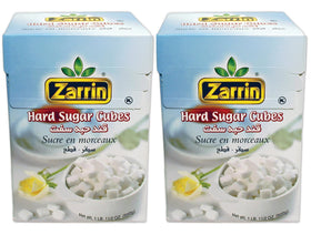 Zarrin hard sugar cubes two-pack display for easy sweetening at home.