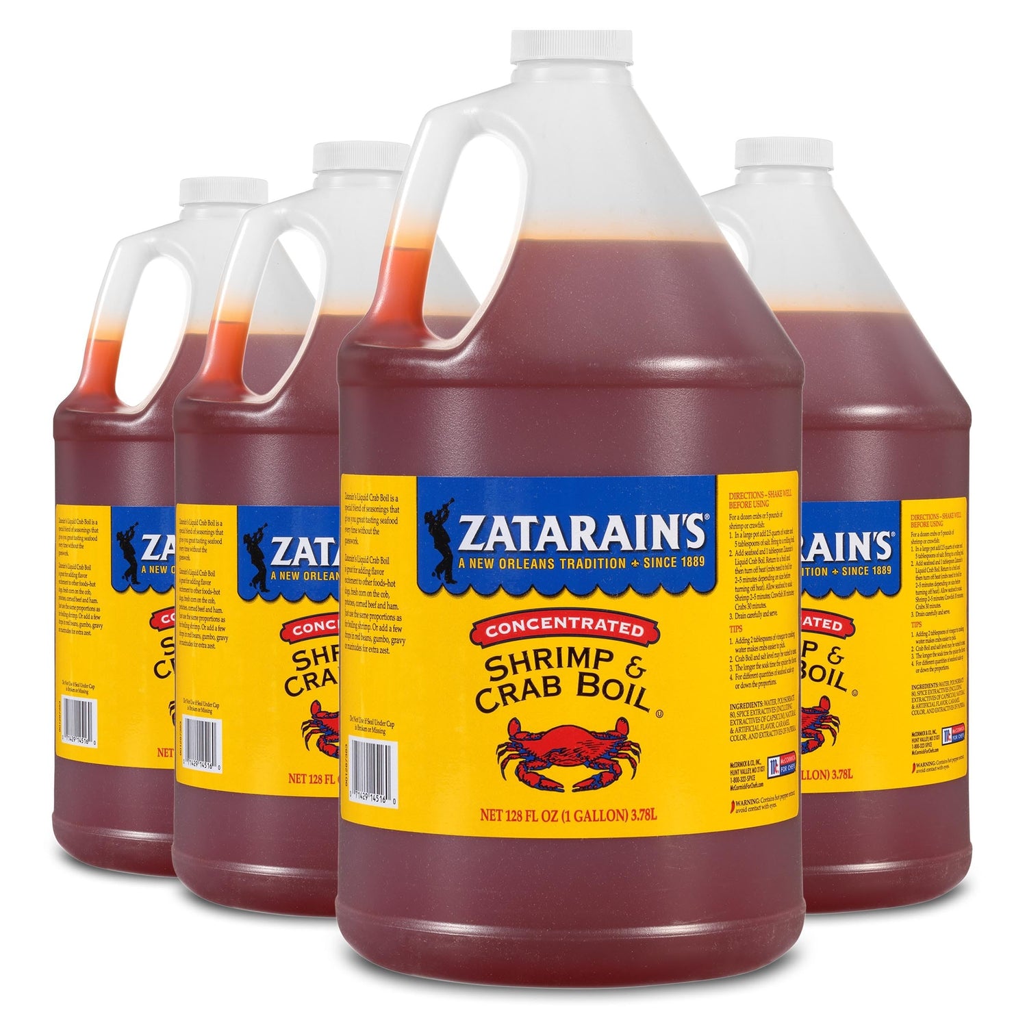 Zatarain's Concentrated Shrimp & Crab Boil bottle pour highlights bold seafood flavor