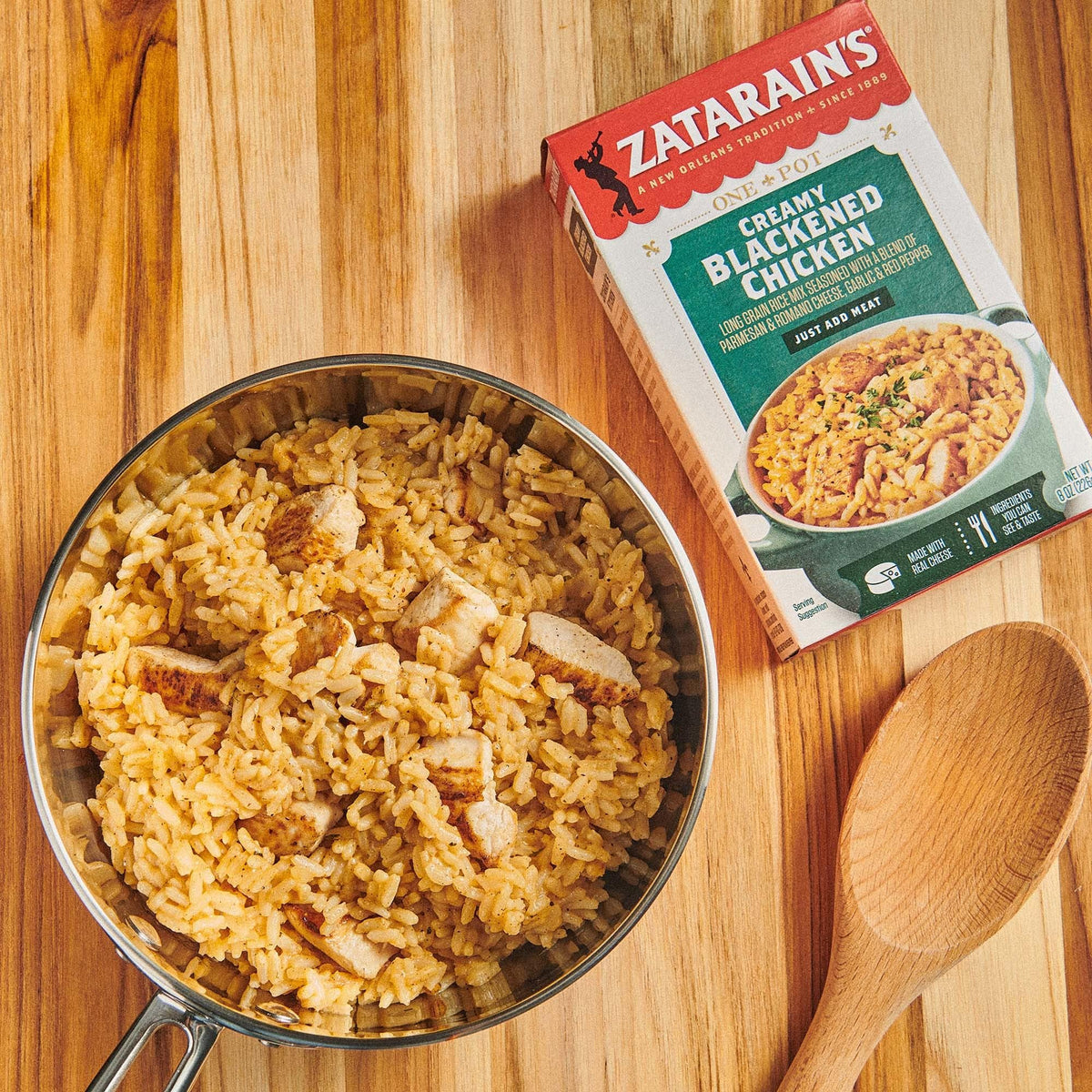 Zatarain's Creamy Blackened Chicken Rice Mix ingredients close-up