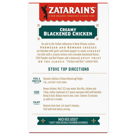 Zatarain's Creamy Blackened Chicken Rice Mix packaging display for convenience