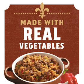 Zatarain's Dirty Rice ingredients shot emphasizes onions, peppers, and seasoning.