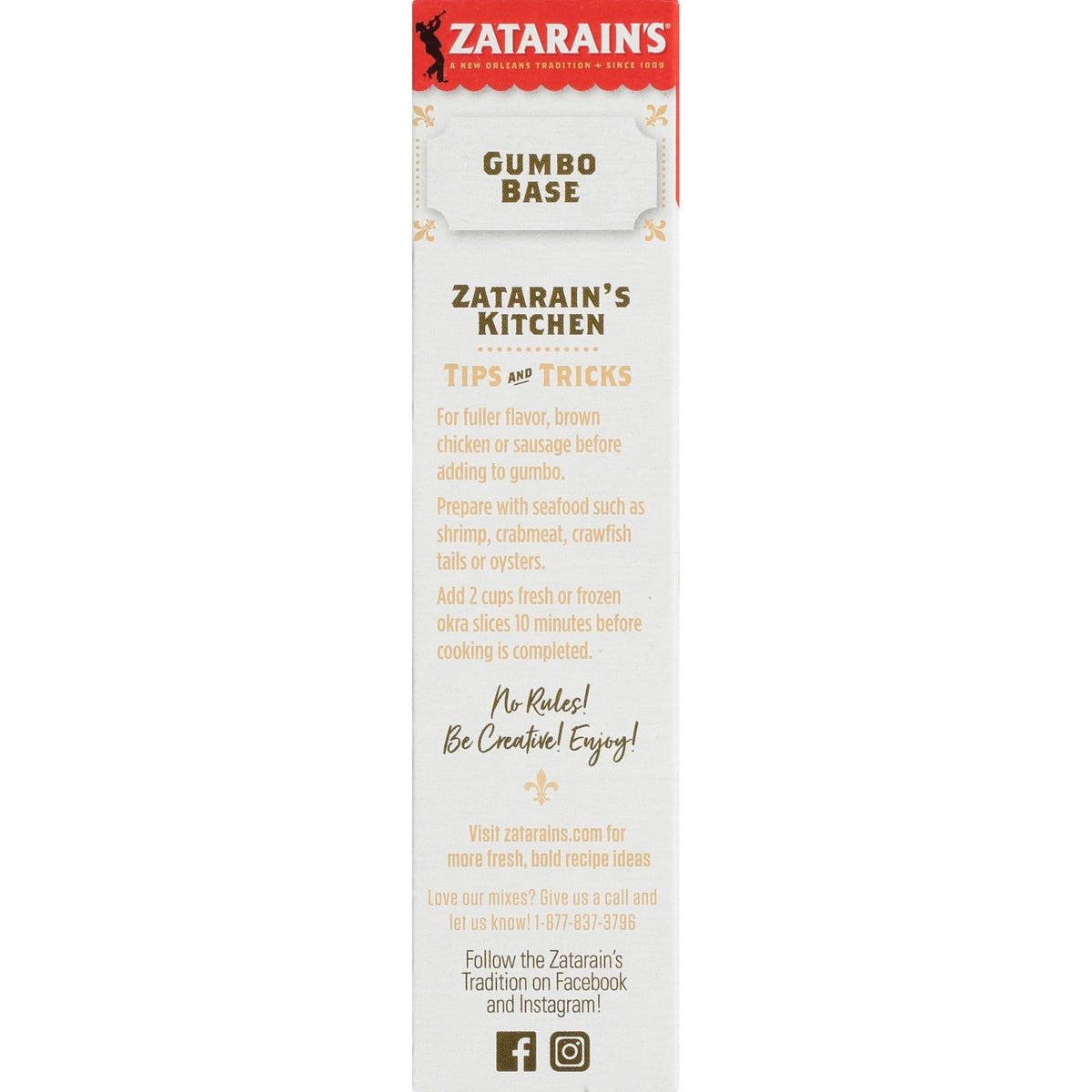 No artificial flavors label on Zatarain's Gumbo Base packaging.