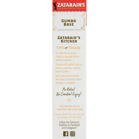 No artificial flavors label on Zatarain's Gumbo Base packaging.
