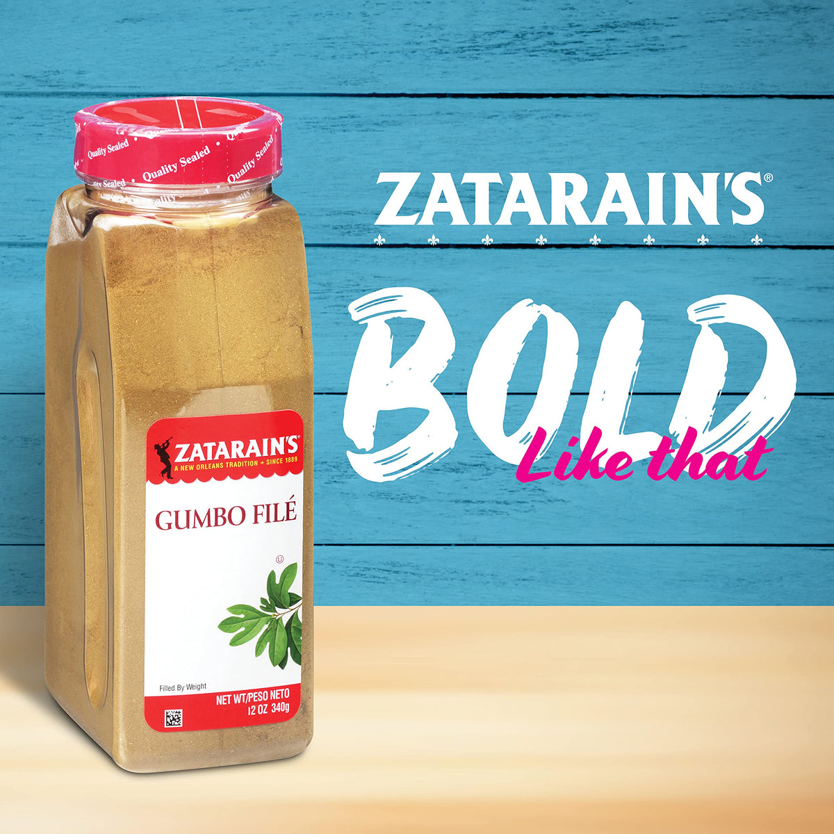 Zatarain's Gumbo Filé spoon dipping to season soups.
