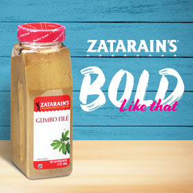 Zatarain's Gumbo Filé spoon dipping to season soups.