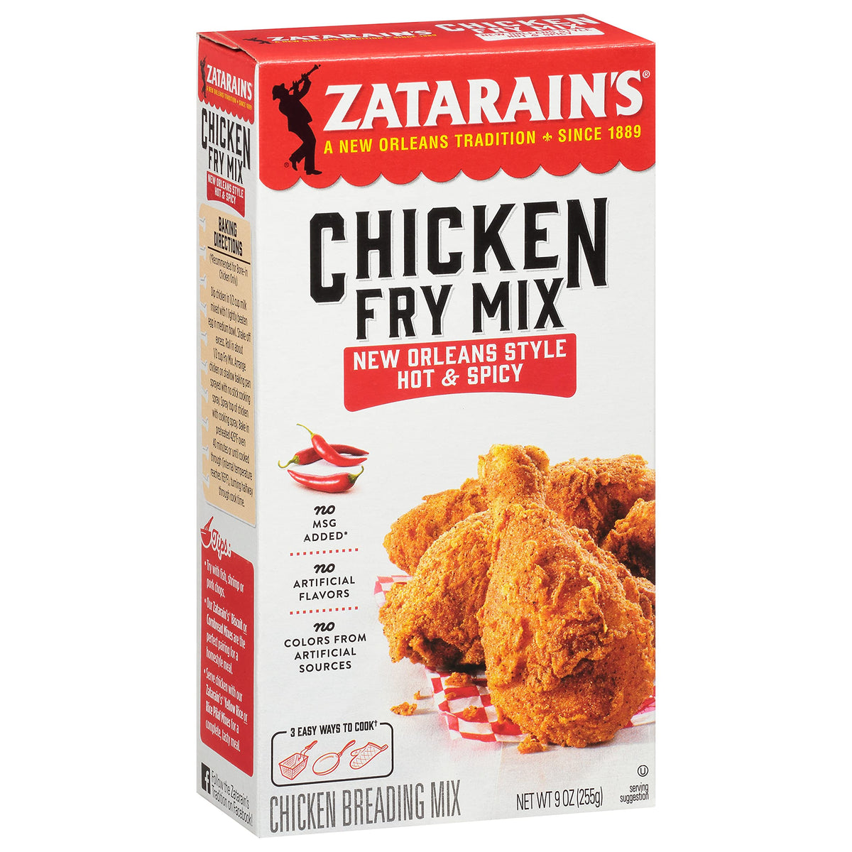 Zatarain's mix back shows ingredients for easy, versatile breading preparation.
