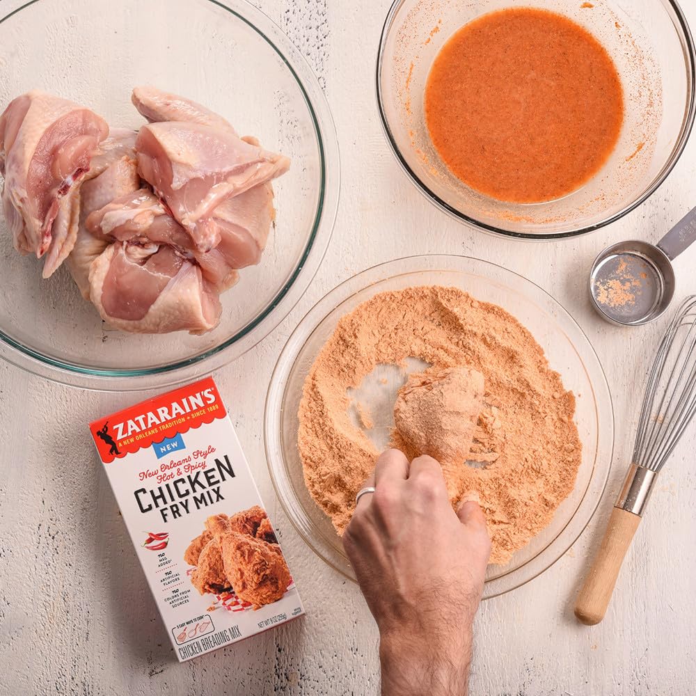 Pan-fried chicken using Zatarain's mix for a crispy crust.
