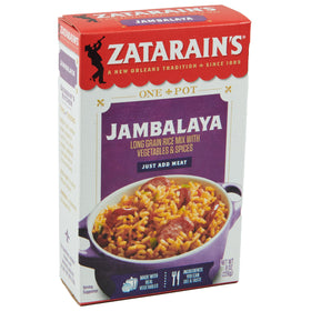 Stovetop pot simmering Zatarain's jambalaya flavors