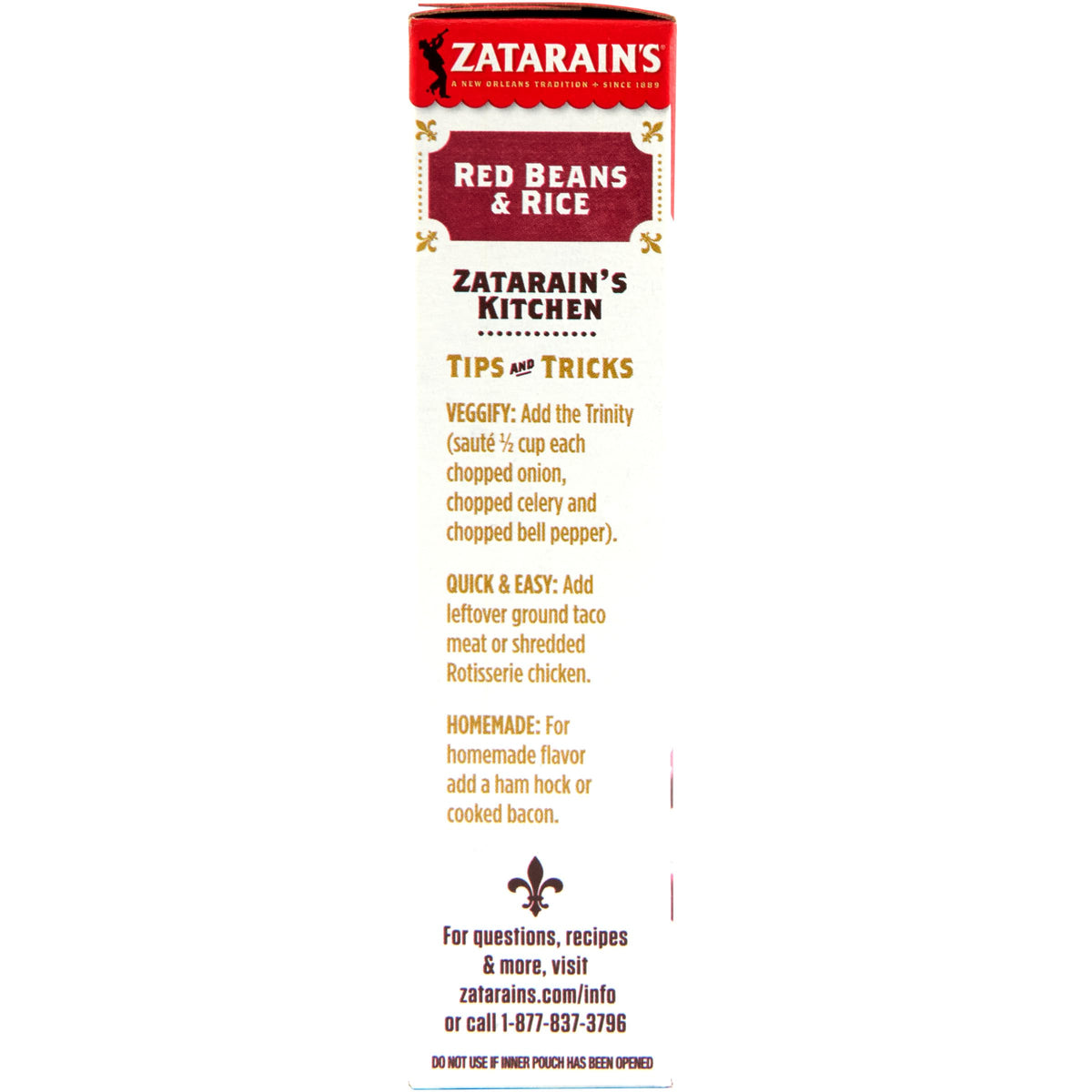 Kitchen scene with Zatarain's Red Beans & Rice on the counter ready to cook