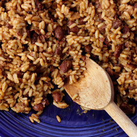 Serving bowl of Zatarain's Red Beans & Rice ready to enjoy