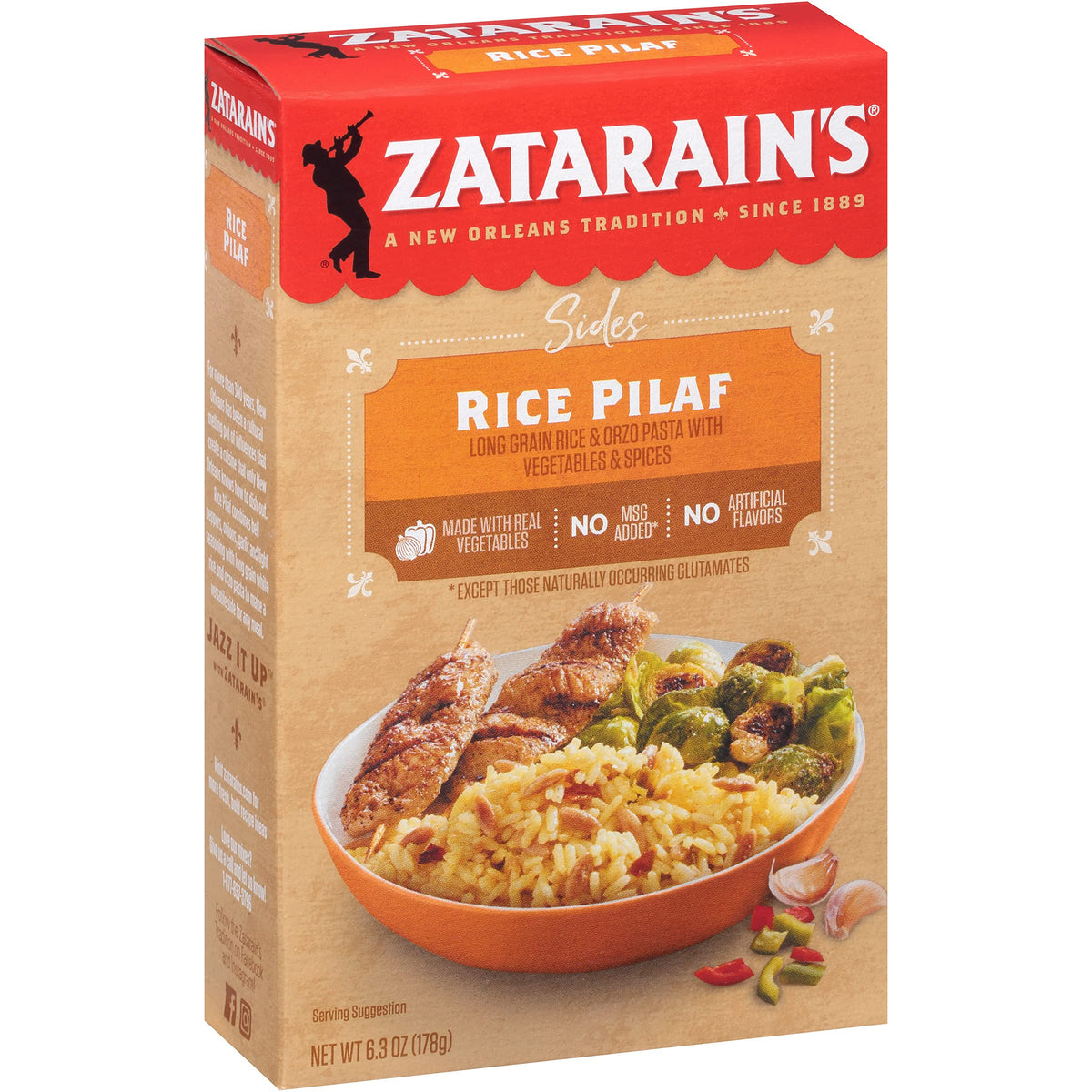 Zatarain's Rice Pilaf with long grain rice and orzo for tender texture.