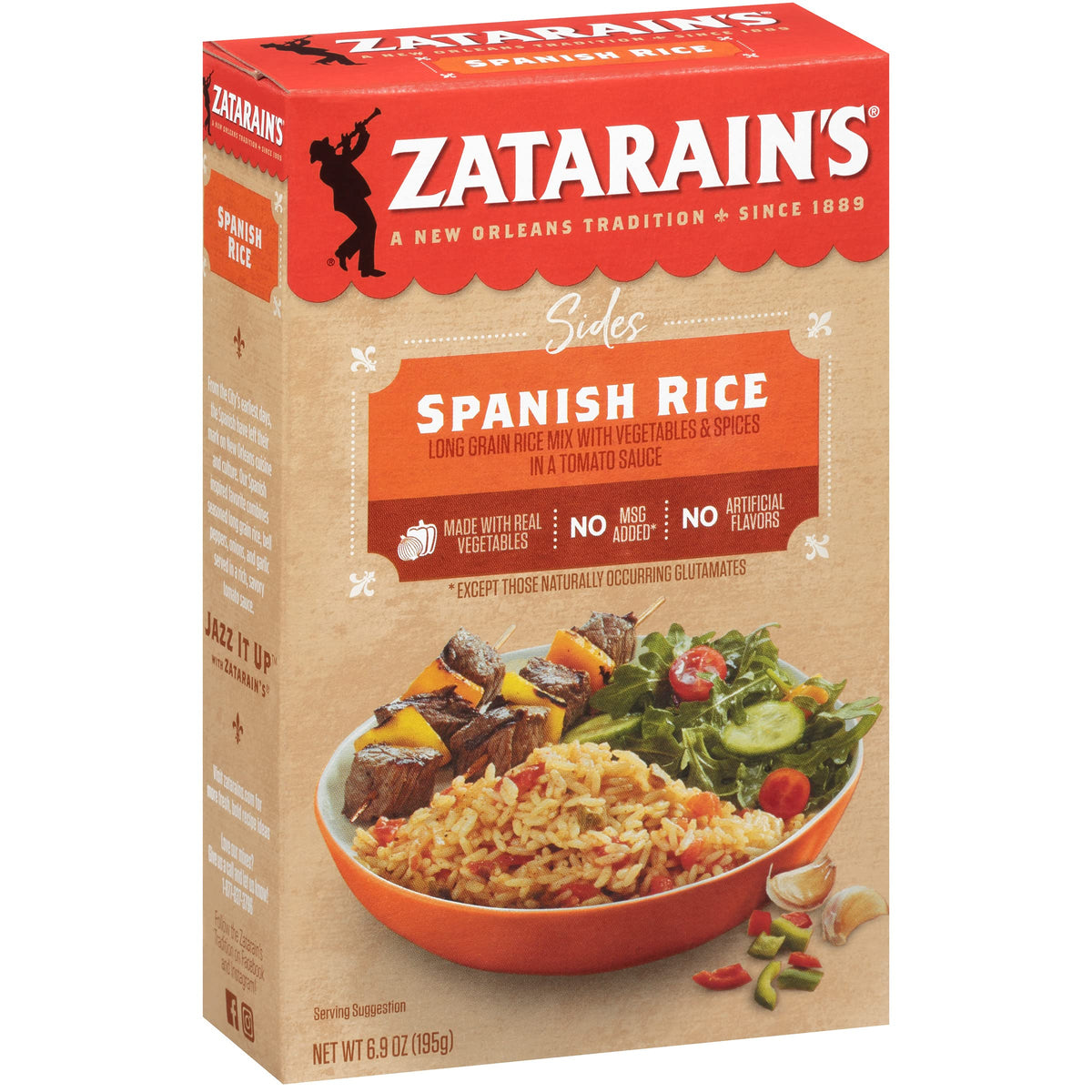 Zatarain's Spanish Rice ingredients — long grain texture for balanced bites.