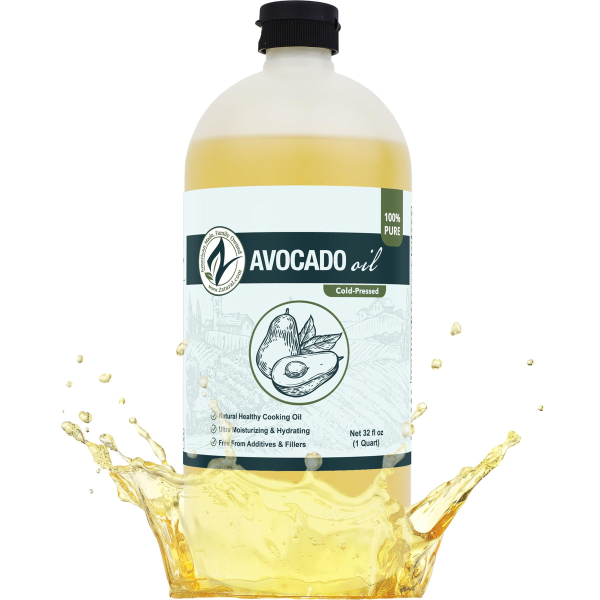 Zatural Avocado Oil bottle pour for high-heat cooking and clean flavor