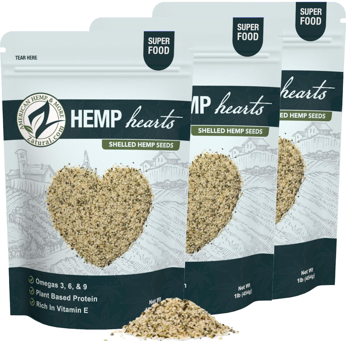Zatural Hemp Hearts bag front view for fresh, protein-rich seeds.