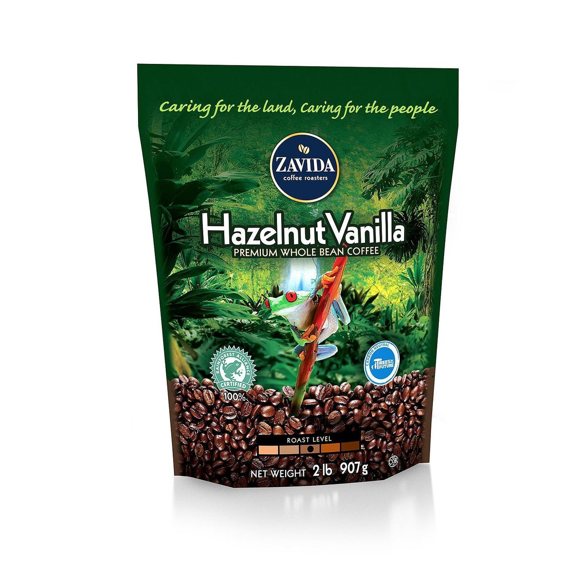 Zavida hazelnut-vanilla coffee beans for a rich aroma and smooth brew.