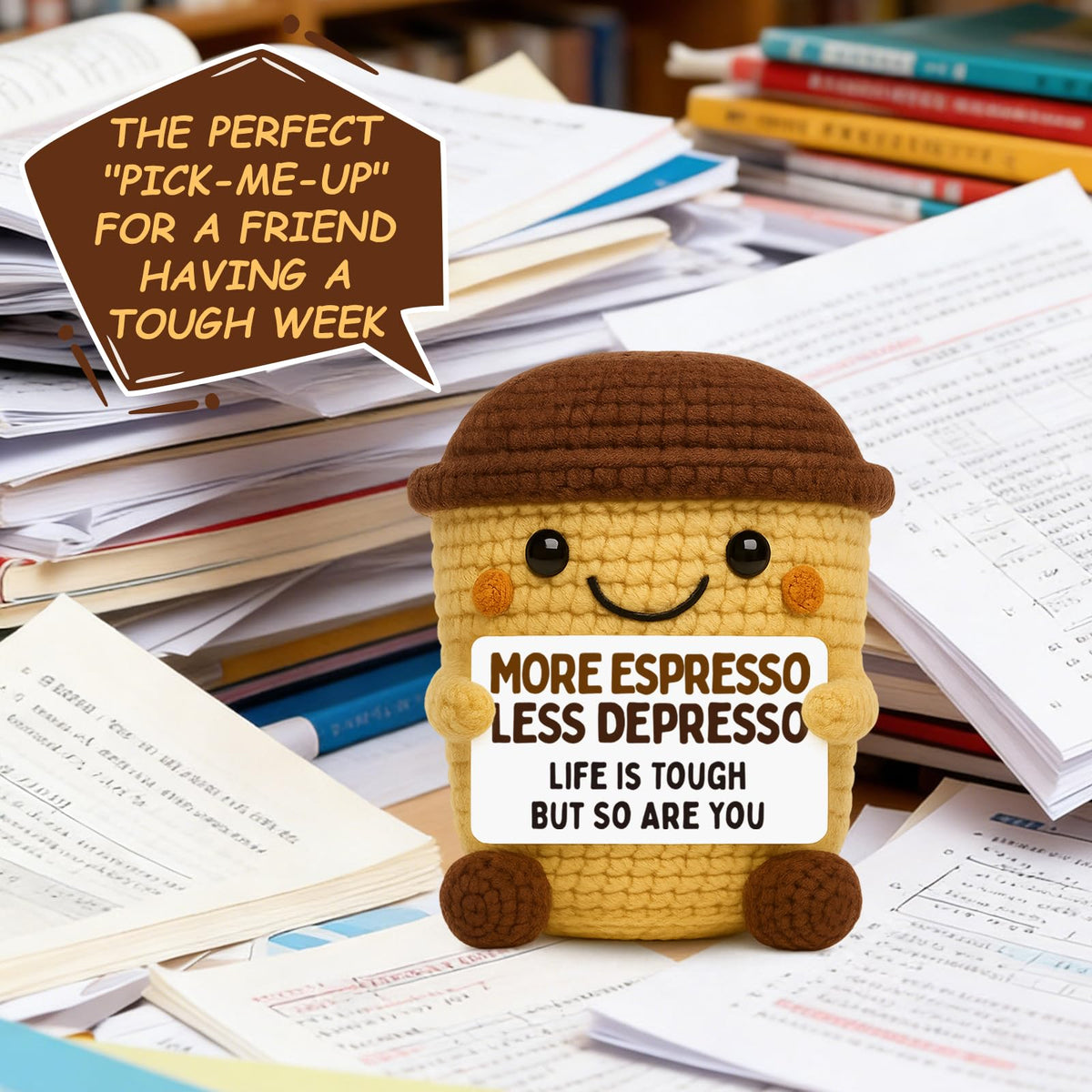 Zavvoolly crochet cup featuring Life Is Tough But So Are You for desk inspiration