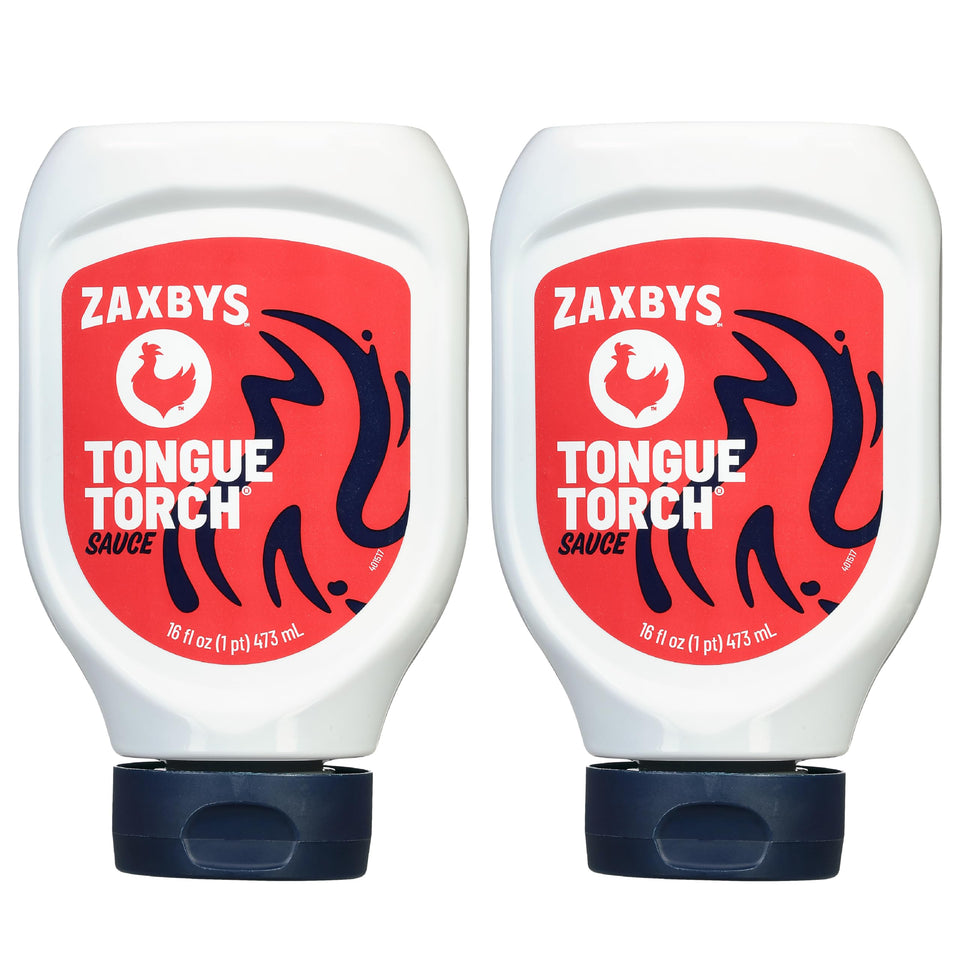 Zaxby's Tongue Torch Sauce bottle front label showcasing bold flavor perfect for wings.