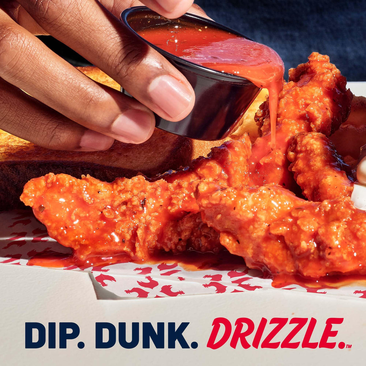 Zaxby's Tongue Torch Sauce being used as a dip for fries.