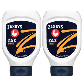 Zaxby's Zax Sauce bottle closeup, ideal for dipping fries and chicken.