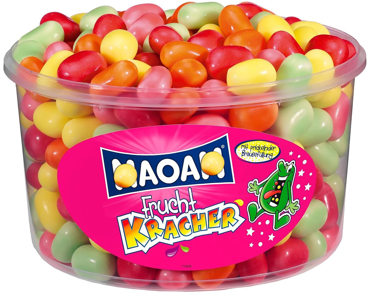ZAYKIR Frucht Kracher bulk tub front view, ideal for party snack displays.