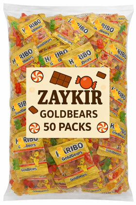 ZAYKIR Goldbears mini bags with 0.4 oz portions for easy snacking and sharing.