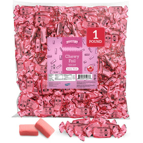 Zazers baby pink chewy foil candy in a 1lb bag for elegant party bowls