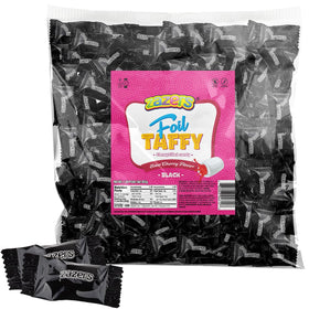 Zazers black foil wrapped taffy bags for color-coordinated candy displays.
