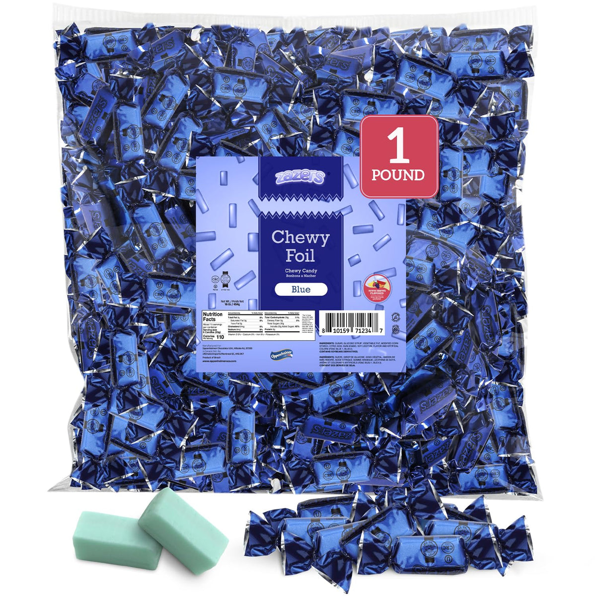 Zazers blue foil candy in a 1lb bag for decorative bowls