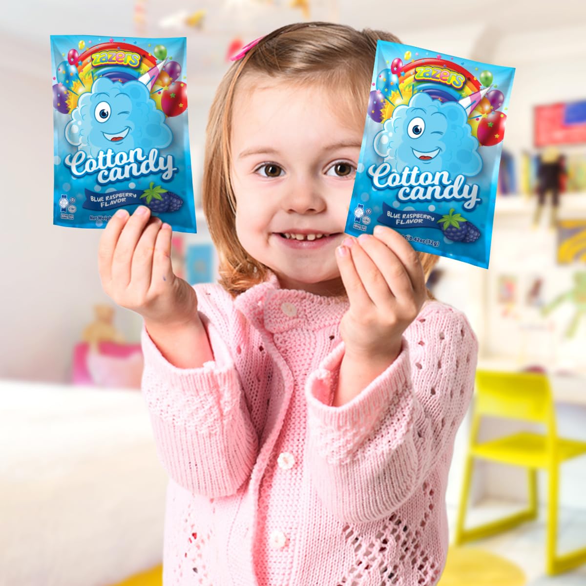 Zazers blue cotton candy offers a light airy bite for on-the-go snacking