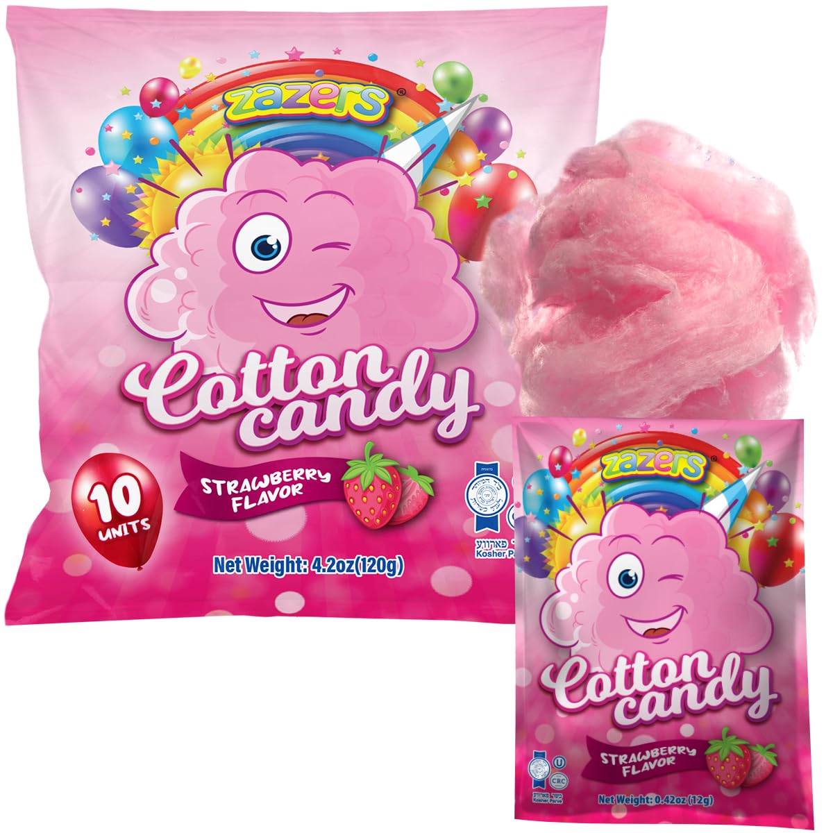 Zazers cotton candy bulk pack showcasing ten individual bags for easy party prep.