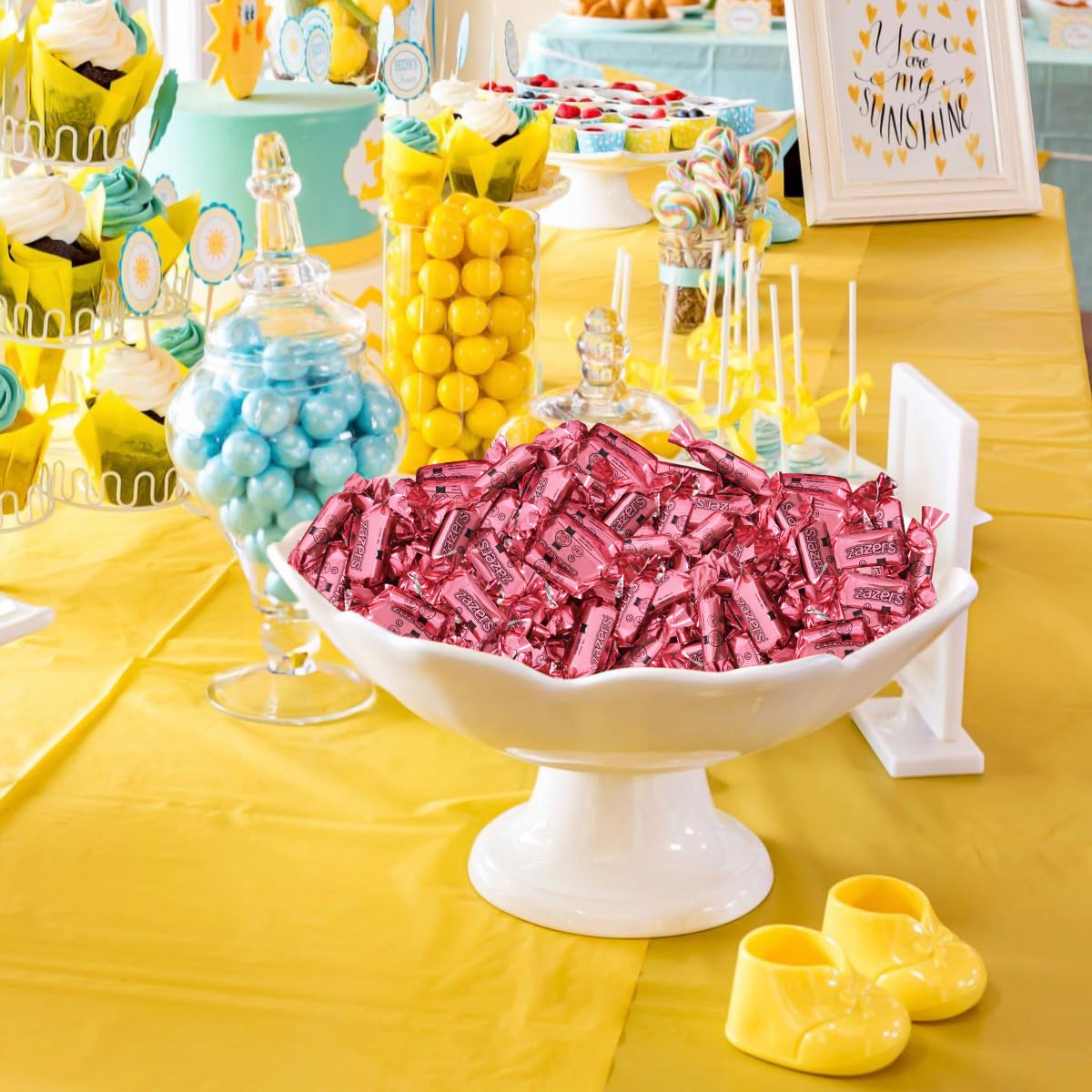 Zazers gender reveal pink candy adding color accents to reveal moments