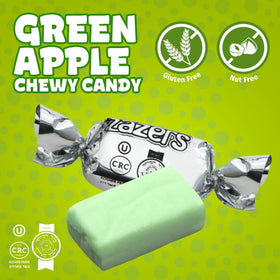 Zazers green apple-flavored chewy candy close-up, crisp sweetness for fresh office treats.