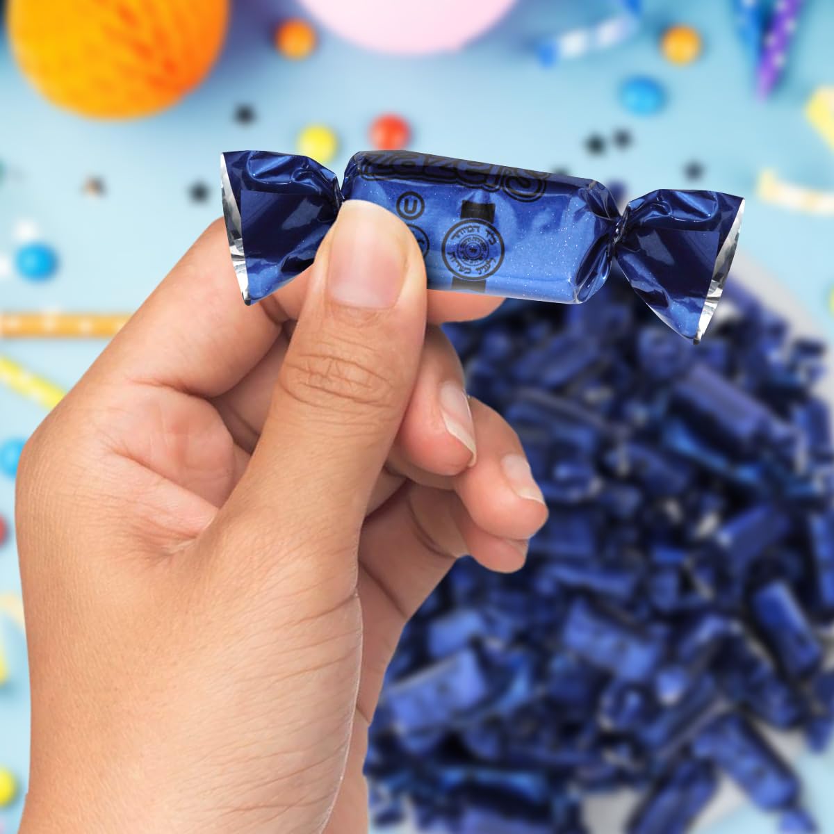 Zazers individually wrapped blue candy for easy sharing and gifts
