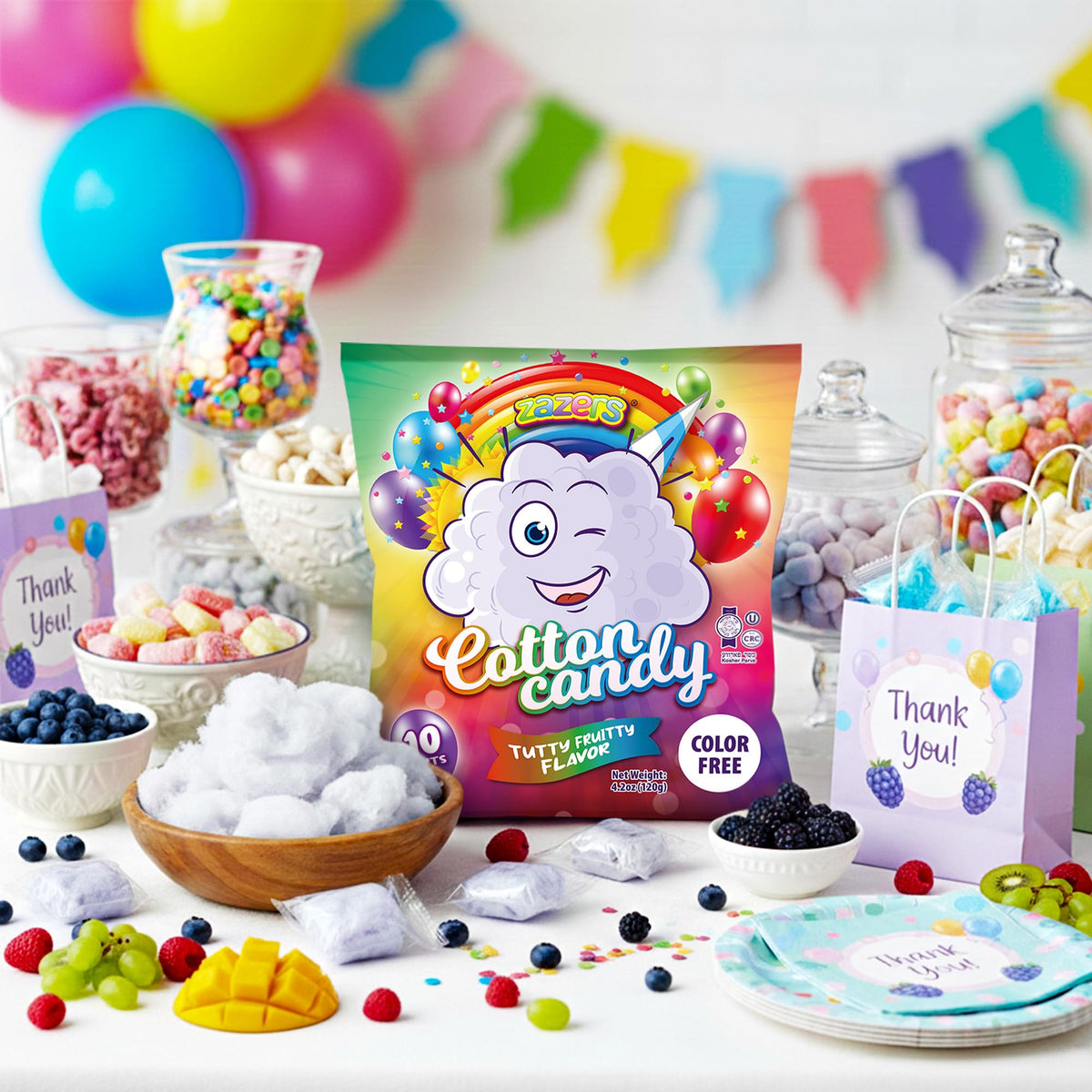 Zazers kosher-certified cotton candy label visible on packaging