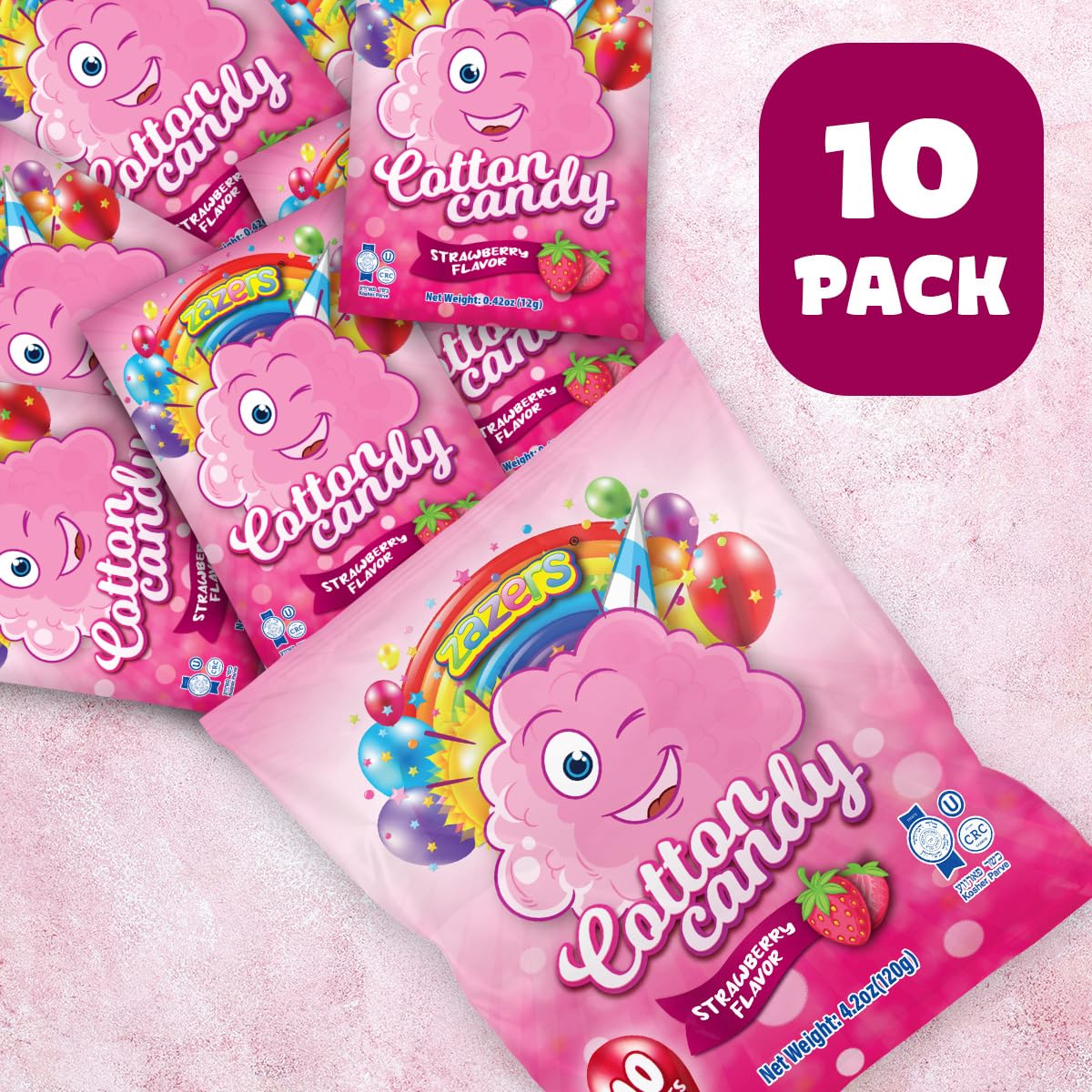 Zazers mini cotton candy wraps highlight fresh, individually wrapped treats for fast favors.