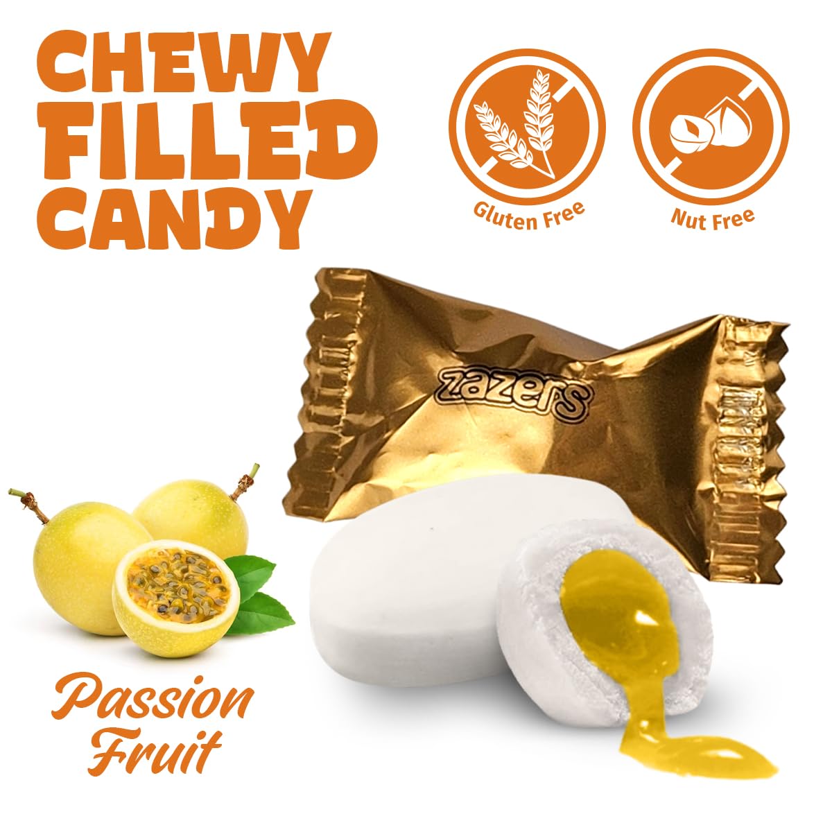 Zazers passion fruit taffy wrapped pieces ideal for buffets.