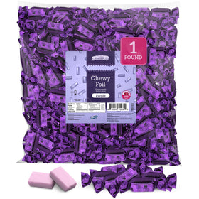Zazers Purple Chewy Foil Candy in a 1-lb package, ideal for upscale décor.