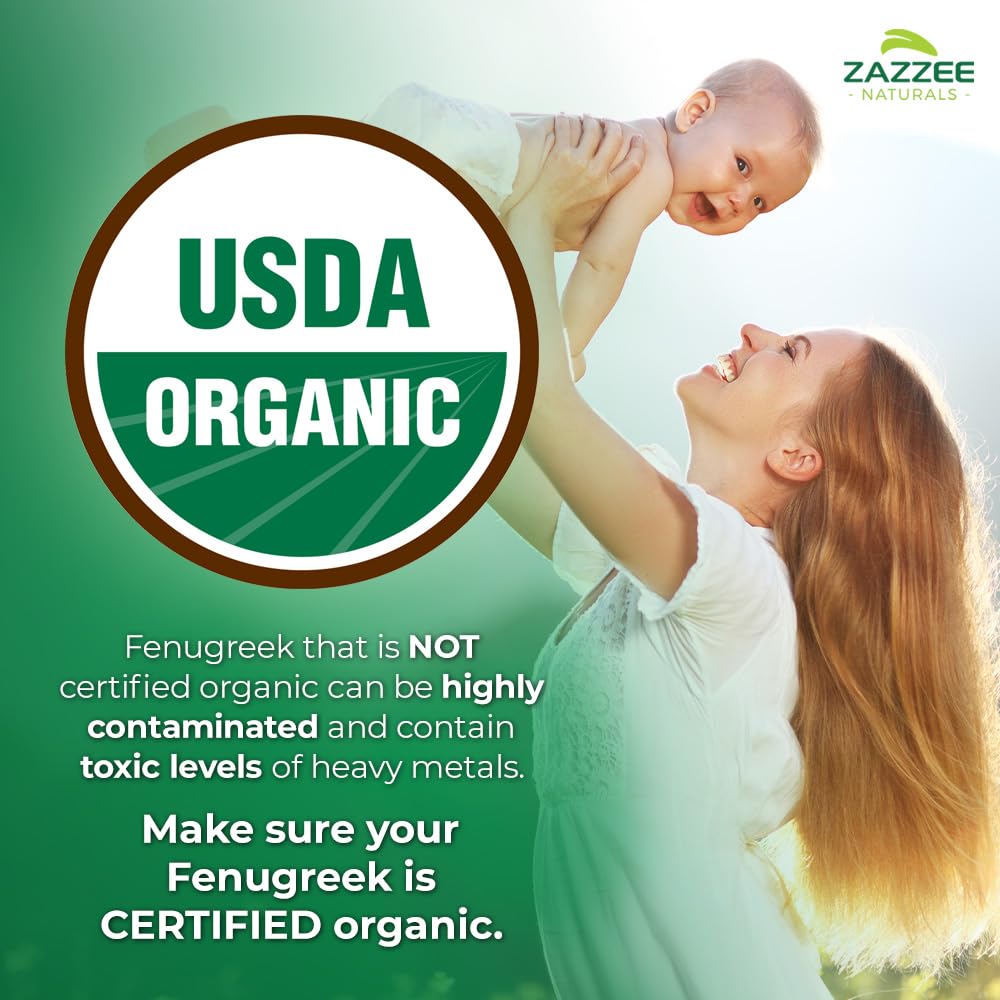 Zazzee organic fenugreek capsules for daily vegan wellness