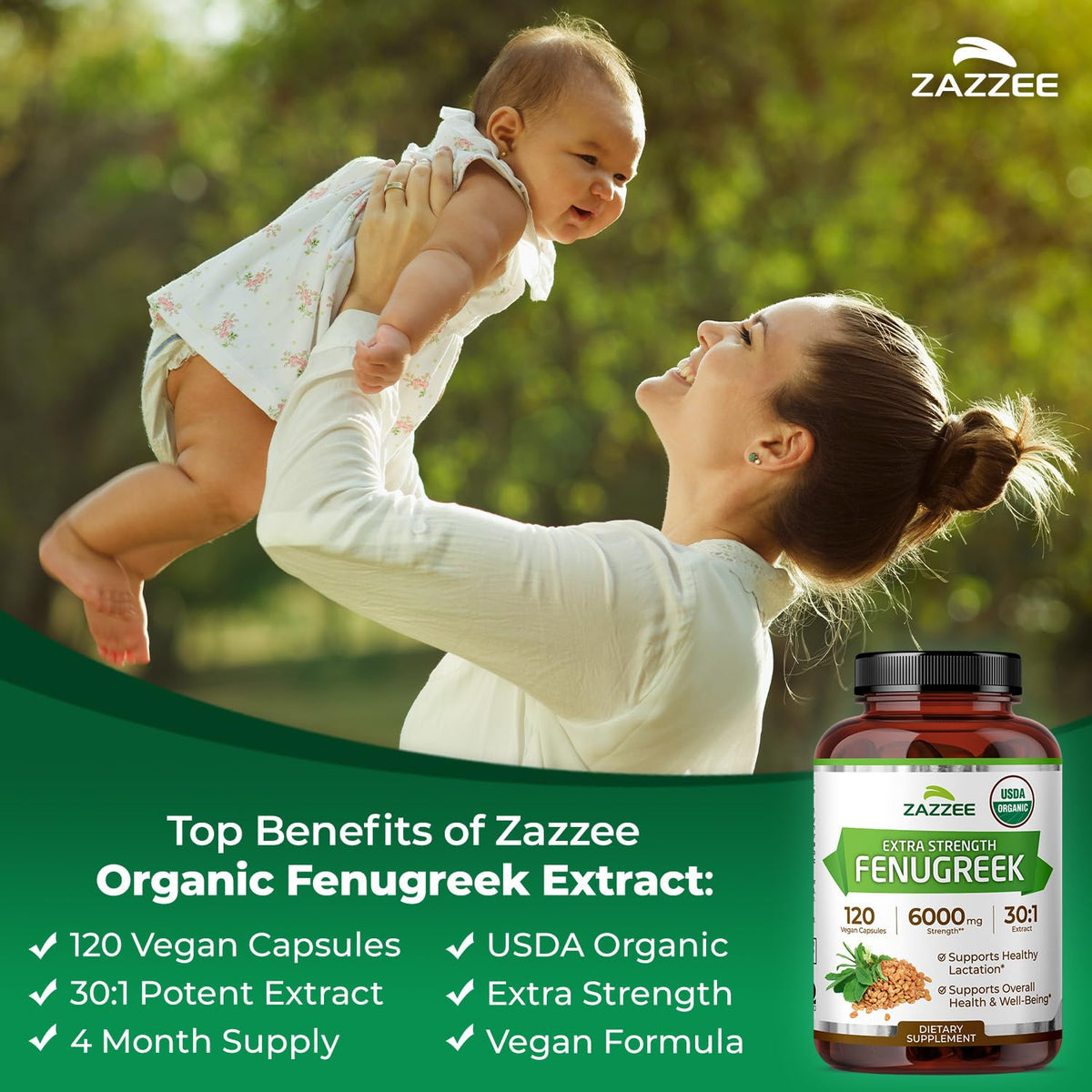 Zazzee vegan capsules using plant-based fenugreek