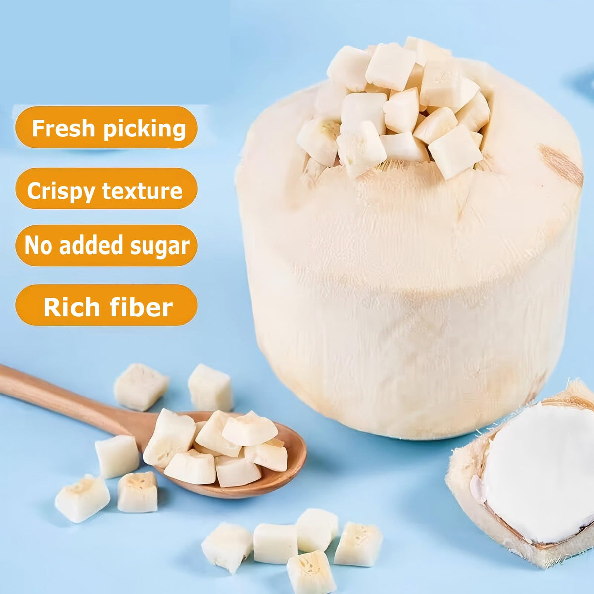 ZCFIKJ coconut chunks in reusable bags for portable snacking