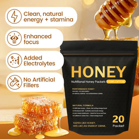 Zdiwond Nutrition Honey Packets on-the-go use demonstrates tear-and-squeeze convenience.