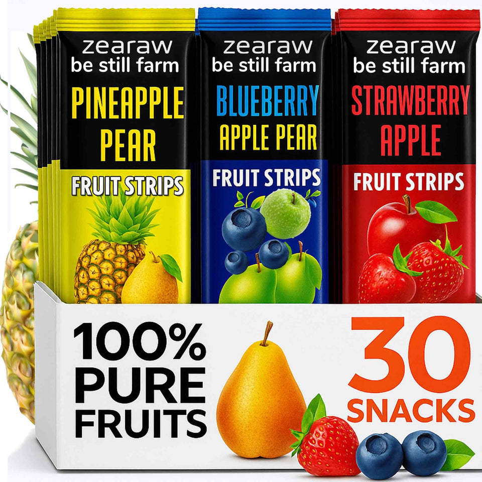 ZEARAW pineapple-pear strips by Be Still Farms, convenient on-the-go energy.