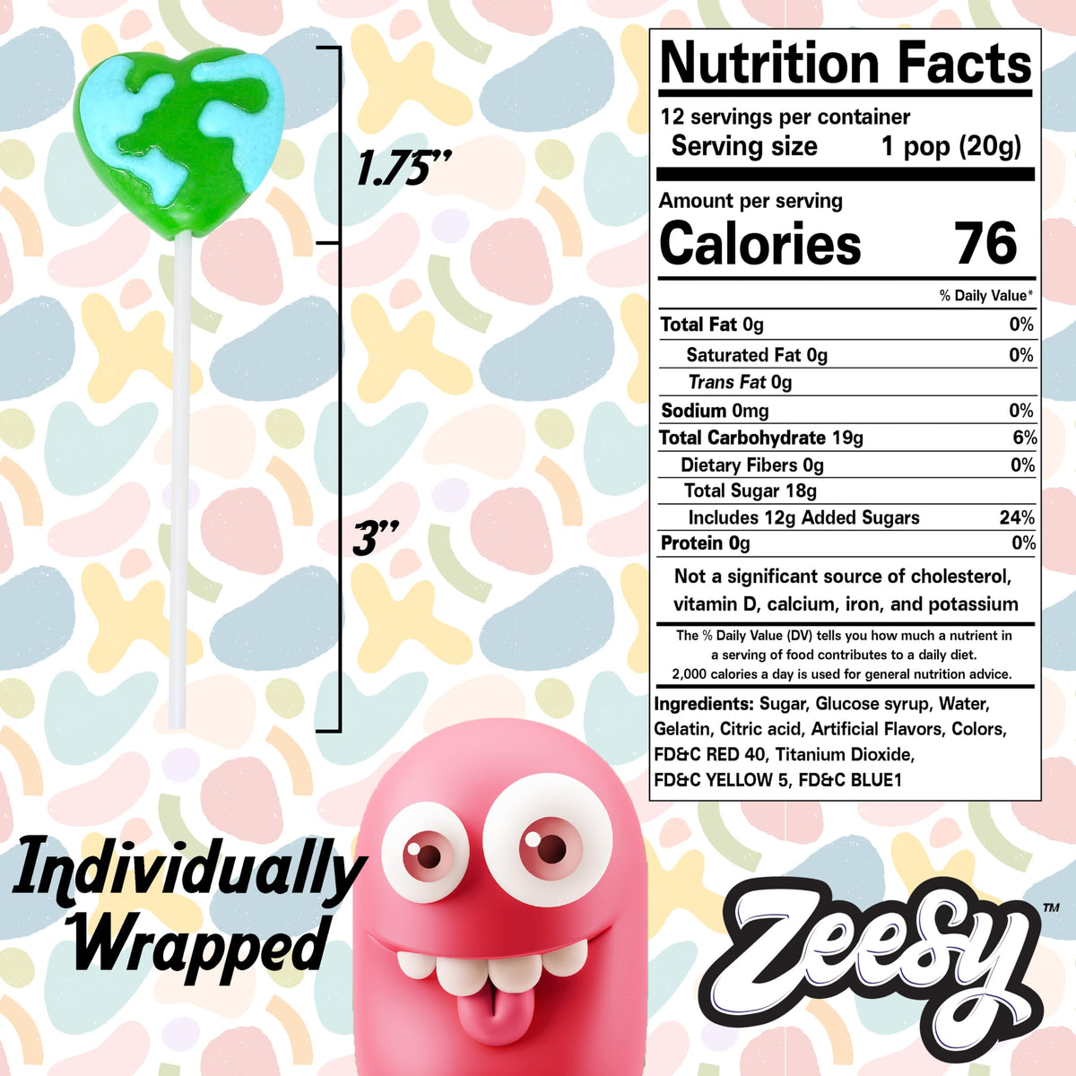 Zeesy 12-pack Earth Day lollipops ideal for classroom celebrations.