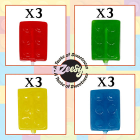 Zeesy brick-building-block-lollipop in orange, ideal for candy stations.