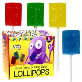 Zeesy brick-building-block-lollipop in red, ideal for Lego-themed party favors.